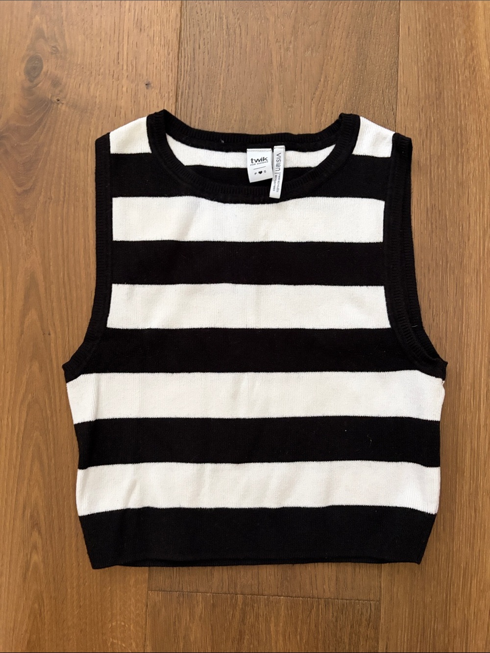twik Black & White Striped Knit Cropped Tank
